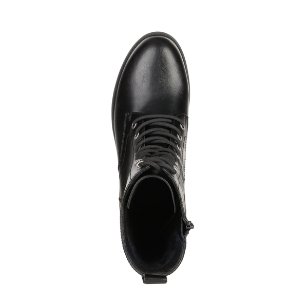 Mid Calf Chunky Lace Up Boots - BLACK PU - 3